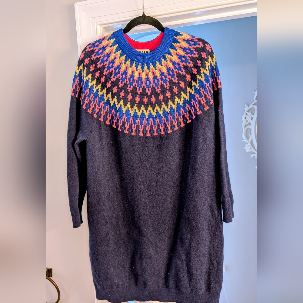 Boden EUC 16-18R Navy Sweater Fair Isle Paisley Dress
